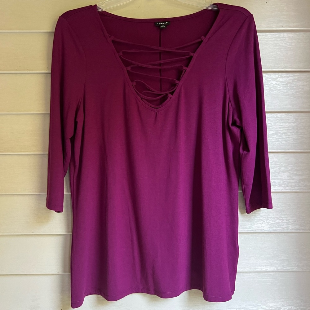 Torrid Purple Top with Crisscross Detail Size 2